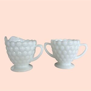 Sugar and Creamer, Anchor Hocking bubble milk glass